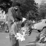 Official commemoration and wreath-laying for Aboriginal ex-servicemen at the ANZAC War Memorial in Hyde Park on 11 July 1969. Ken Colbung, along with two Aboriginal children from Green Valley, Robert Ridgeway and Peter Lonsdale, laid wreaths on behalf of the older and younger generation (Photograph courtesy Mitchell Library, State Library of NSW, APA 31662).