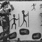 Artists Tracey Moffat and Avril Quaill painting the 40,000 Years in 1983 (photograph courtesy Carol Ruff)