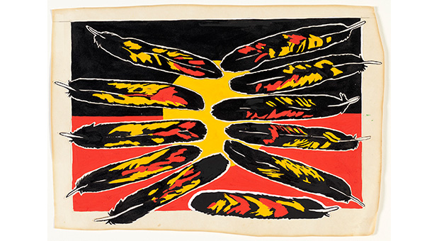 Design for ANCAAA-Boomalli exhibition poster by Jeffrey Samuels and Fern Martins, 1988. Reproduced courtesy Boomalli Aboriginal Artists Co-Operative.